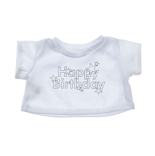 White Happy Birthday T-Shirt for Stuffed Animals